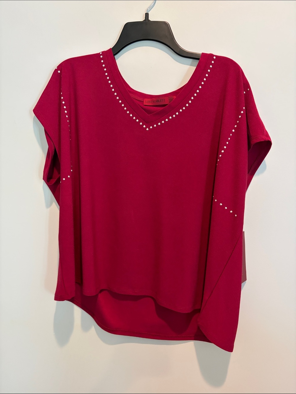 Scarlett Fuchsia V-Neck Studded Short Sleeve Top